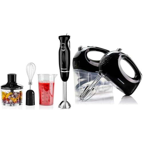 Immersion Electric Hand Blender 300 Watt Power 2 Mix Speed & Portable 5 Speed Mixing Electric Hand Mixer with Stainless Steel Whisk Beater Attachments & Snap Storage Case