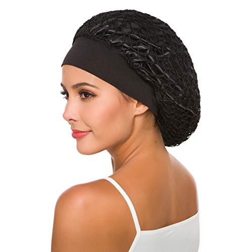 Women's Vintage Full Head Crochet Hair Net Snood Sleep Bonnet Cap Hair Accessories (Black(2 Pack)) - Thumbnail 3