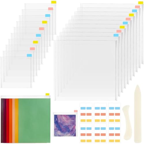 Image of AHANDMAKER 20 PCS Scrapbook Paper Storage 2 Sizes Clear Storage Bag with 60pcs Index Tabs and Bone Folder Paper Creaser for Holding 12x12inch, 6x6inch Scrapbook Photos and Paper File