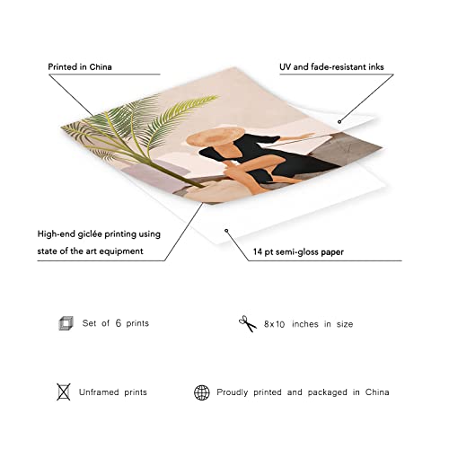 Boho Prints Fashion Woman Decor - Bohemian Minimalist Pictures Abstract Lady Unframed 6Pcs Modern Bedroom Decoration 8X10 Inches Card Paper Gold African Paintings For Girls Living Room Bathroom Decor #TOP4