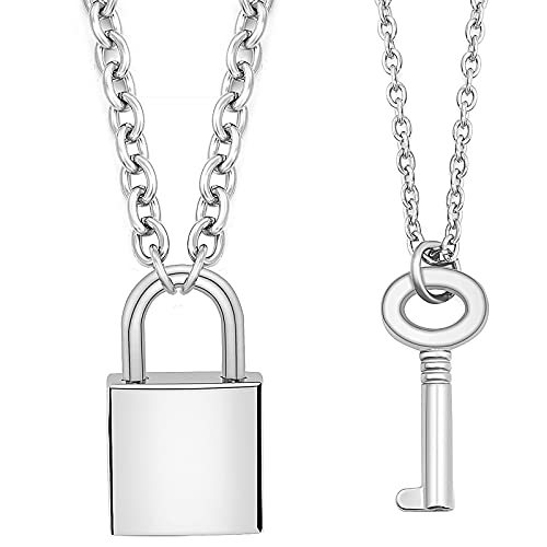 Gleamart 2 colliers avec pendentif en forme de clé - Collier ras du cou à cadenas punk pour eboy, egirl, homme et femme, Acier inoxydable