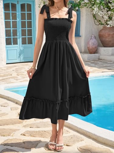 Image of Imily Bela Womens Summer Floral Maxi Dress Boho Tie Strap Sleeveless Smocked A Line Beach Sundress Long Dresses
