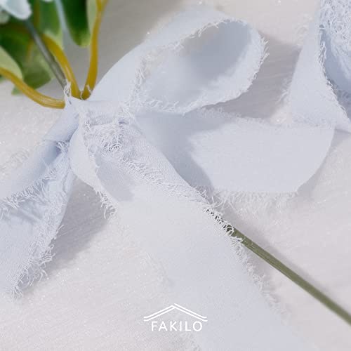 FAKILO Handmade Fringe Chiffon Ribbon 4 Rolls 1'' X 5 Yd Light Blue - Image 4