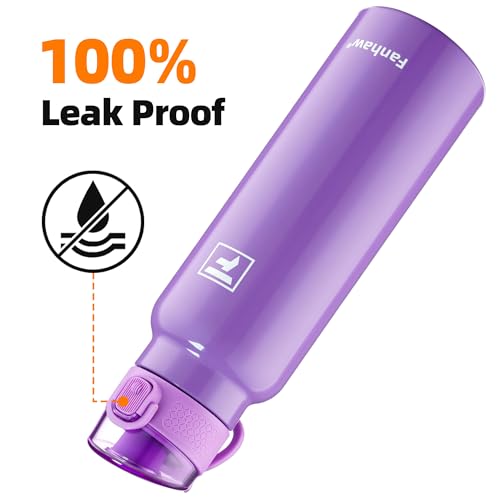 Image of Fanhaw 24 oz Insulated Water Bottle with Soft Silicone Spout Lid, Leakproof Stainless Steel Vacuum Bottle for School, Sports& Daily Use, Kids, Teens& Adults, Back to School Essentials (Lilac)