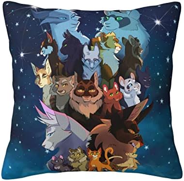 Warriors Cats Throw Pillow Covers Square Decorative Pillowcase Cushion Case for Bedroom Living Room Couch Sofa Bed 18x18 Inch