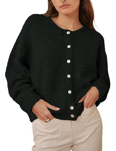 Image of Ynhonra Womens Cardigan Sweater Front Button Loose Y2k Long Sleeve Crewneck | Lightweight Knit Ribbed Hem