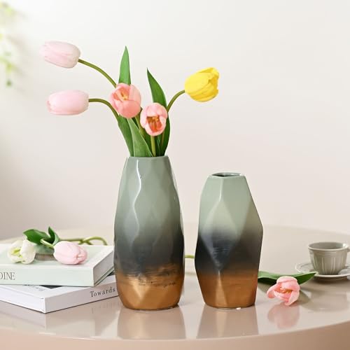 Teresa'S Collections Green Vase Set,Gold Green Modern Ceramic Vases For Mantel Decor,Decorative Flower Vases For Home thumb #1
