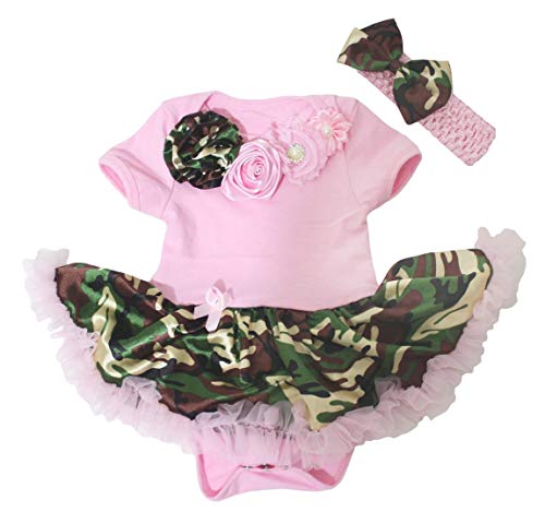 Petitebella Neck Rosettes Bodysuit Camouflage Baby Dress Nb-18m