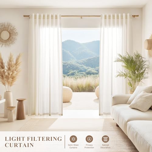 Image of Joywell Linen Curtains 40x84 Inches Long for Living Room Beige Cream