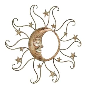 Touch of class sun and moon face metal wall art tarnished gold southwestern style decor outdoor indoor sculptures for patio porch bedroom  urban country home decor
