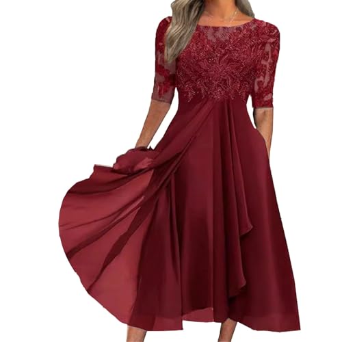 Robe de cocktail en dentelle manches 3/4 robe mère de la mariée invitée mariage