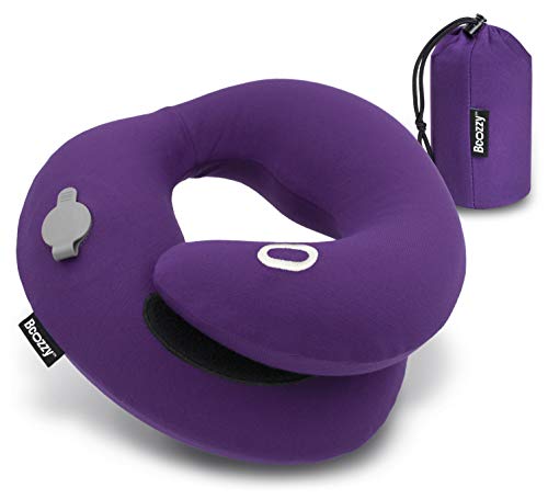 BCOZZY Inflatable Travel Pillow, Patented Neck & Chin Support for Comfortable Sleep on