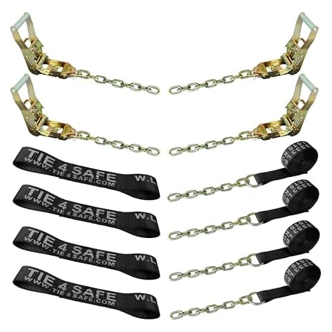 Mega Cargo Control 8 Point RollBack Vehicle Tie Down Kit with Chain Extension on Both Ends, 3333 LB Working Load Limit for Towing, Flatbed, Car Hauling -Black Towing Straps Towing Straps Cover