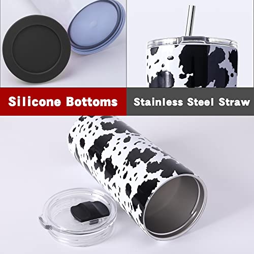 20 Oz Cow Print Tumbler Double Wall Stainless Steel Vacuum Insulation Travel Mug Crystal Clear Lid Water Coffee Cup - Works Great For Ice Drink, Hot Beverage (Cow Print) #TOP3
