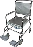 Aidapt Wheeled Commode,Height Adjustable,Mobile,4 Braked Castors,7.5Litre Potty,Removable Armrests,Wheel Over Standard WC,Padded Seat&Back,Swing Away Footrests,Pram Handle,Elderly,Disabled,Mobility