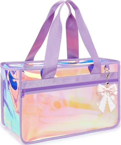Image of Fammart Iridescent Clear Beach Bags Waterproof Sandproof for Women, Large Jelly Tote Zipper Pool Bag Cruise Essentials 2026