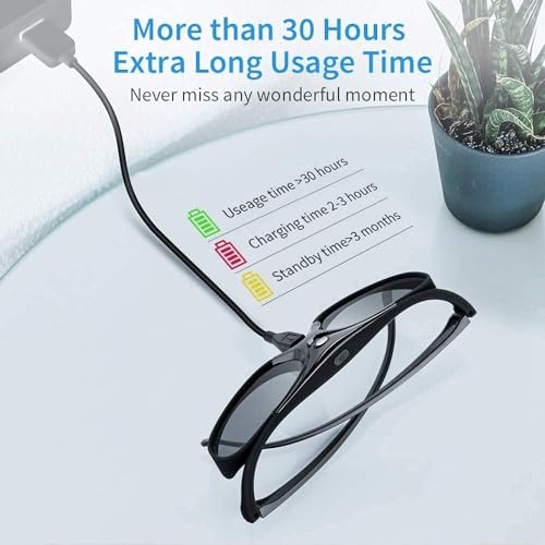 BOBLOV DLP Link 3D Glasses, 144Hz Rechargeable Active Shutter Eyewear Compatiable with Optoma, BenQ, Acer, ViewSonic, Vivitek, Panasonic, Dell, Other DLP-Link 3D Projectors (Black - 4Pack)