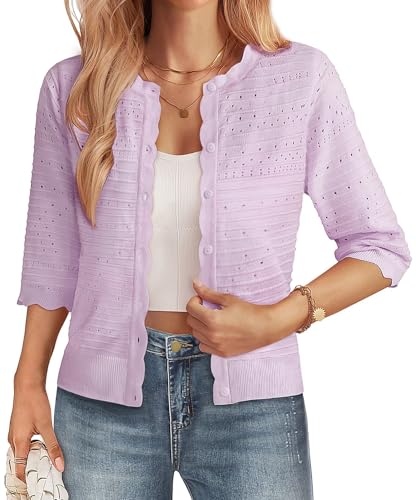 GRACE KARIN Womens Short Sleeve Cardigan Sweater Lightweight Cropped Cardigan Trendy Dressy Casual Floral Bolero Shrugs Lilac