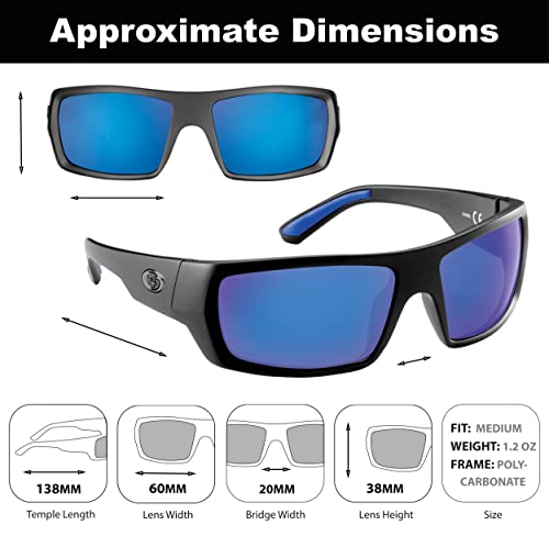 Flying Fisherman Sargasso Wrap Around Polarized Sunglasses, Matte Black Frame/Smoke-Blue Mirror Lens, Medium2