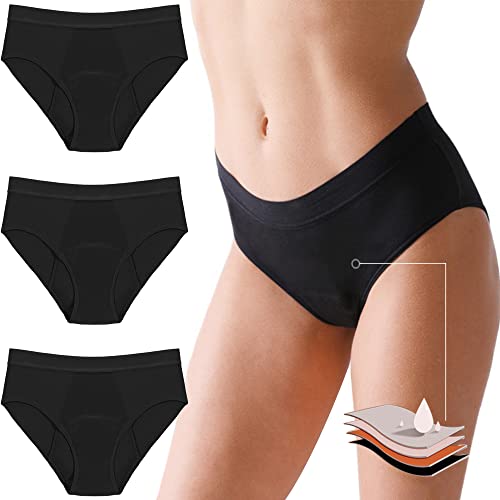 Zueauns Culotte Menstruelle Flux Abondant Ultra Absorbante Culotte De RèGles Anti Fuite sous-VêTement Menstruation Lavable pour RèGles Et Post Partum(Noir,L) Cover