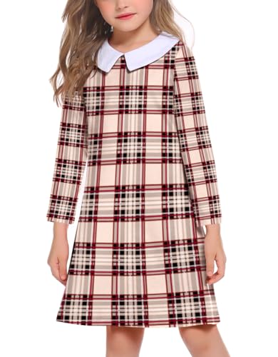 Image of Arshiner Girls Long Sleeve Vintage Peter Pan Collar T-Shirt Dress Age 4-13 Years