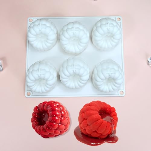 Molde de silicona, 6 cavidades con patrón de frambuesa, molde para pastel de mousse de chocolate, silicona de grado alimenticio, para hacer chocolate, gelatina, bocados de brownie, cubitos de helado
