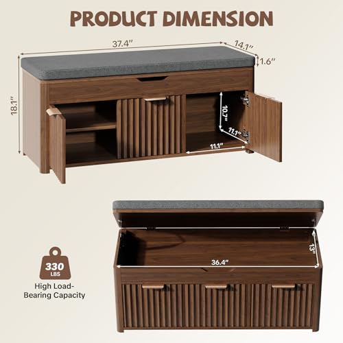 374-W-Shoe-Bench-with-Storage-Lift-Top-Entryway-Bench-Walnut-2-Tier-Adjustable-Shoe-Rack-with-Cushioned-Seat-Hidden-Storage-Wooden-End-of-Bed-Bench-for-Bedroom-Living-Room-Hallway