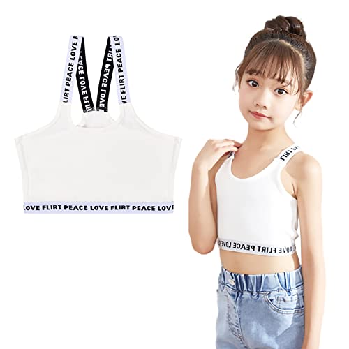 Sujetador Deportivo Niña 12 Años, Corsé para Niñas Chaleco Interior para Niña, Algodón Top Básico sin Aros, Liso, Básico (Blanco) Cover