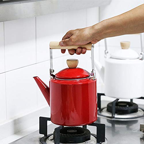Keypro Enamel On Steel Tea Kettle, 1.7-Quart Maximum Safe Capacity, Cylindrical Shape With Wood Handle, Vintage Style(Red) #TOP3