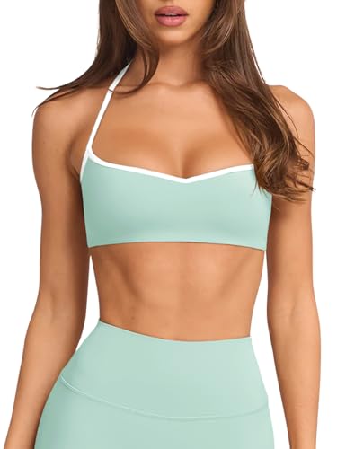 Image of LASLULU Womens Adjustable Spaghetti Straps Sports Bra Sweetheart Neck Wireless Padded Workout Yoga Crop Tops
