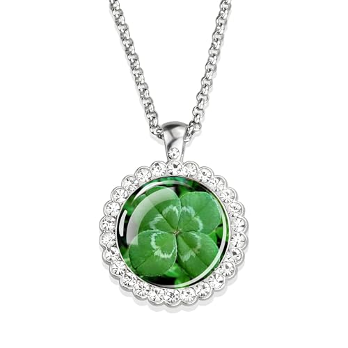Image of LAMGUL Girls accessories 925 Sterling Silver Green Leaf Necklace For Women And Girls, Pride Clover Leaf Shamrock Necklace Lucky Grass Pendant Necklaces Green Leaf Shaped Neck Chain, Short Leaf