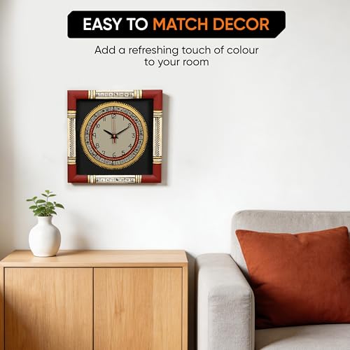 Image of AAKRITI ART CREATIONS Wall Clock Handcrafted Warli Art Dial with Glass Frame Black, Red | Wall Clock for Home, Home Decoration | Lightweight Wooden wall Decor | Matte Finish