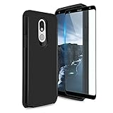 TJS LG Stylo 4 2018/LG Stylo 4 Plus/LG Q Stylus/LG Q Stylus Plus/LG Q Stylus Alpha Phone Case, [Full Coverage Tempered Glass Screen Protector] Dual Layer Hybrid Shockproof Armor Cover (Black)