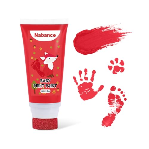Baby Hand and Footprint Paint with Sponge Head Baby Safe Paint 1.69 fl oz Non-Toxic and Washable Dog Safe Paint for Paws Suitable for Babies and Pets Newborn Memento New Mom Gifts Red