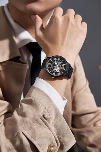 Image of London Fog Baker Collection Analog Quartz Watch for Men, Round World Map Dial with Month Markers & Crystal Accents, Luminous Hands, Stainless Steel Strap - LFM10009