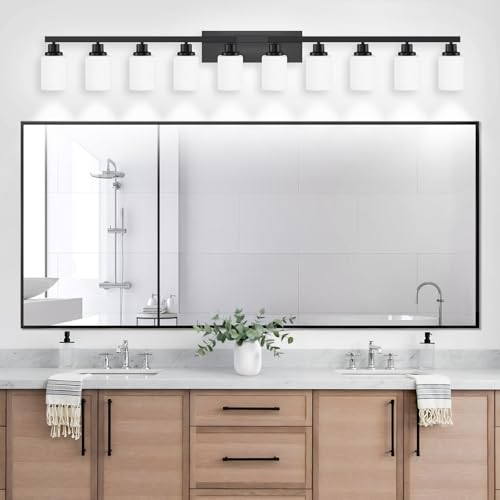 Image of 10 Light Bathroom Vanity Lights Over Mirror 65.4 inch Black