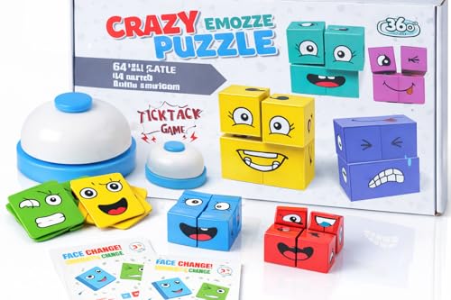 Image of Fun4You-Face Change Emoji Blocks Game for Kids | Wooden Expression Matching Cube Puzzle with Bell & Challenge Cards | Brain Development Educational Toy for Boys & Girls (5-12 Years)
