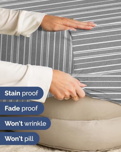 Image of Extra Deep Flex Top Split Head King Fitted Sheet - Hotel Luxury Single Fitted Sheet Only - Easily Fits 18 inch to 24 inch Mattress - Ultra Soft, Wrinkle Free w /Extra Deep Pockets - Grey Stripes 3