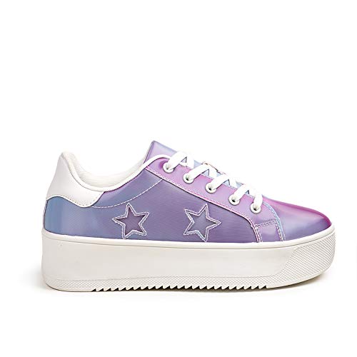 LUCKY STEP Women Platform Chunky Hologram Pearl Sneakers - Students Classic Hologram Purple Street Casual Tennis Suede Shoes(Hologram Purple，7 B(M) US)