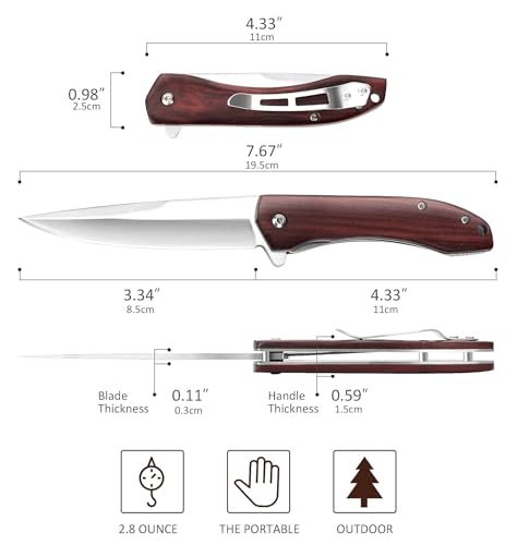 Folding-Pocket-Knife-Sharp-and-Solid-D2-Blade-Wood-Handle-Flipper-Camping-Folding-Knife-with-Liner-Lock-Good-for-EDC-Outdoor-Survival-Camping-Collection
