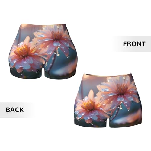 Post Rainy Day Flower Pattern Sports Shorts, high Elastic Slim Fitness Pants, Suitable for Yoga/Leisure/Daily wear3
