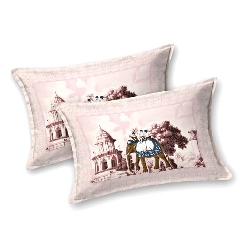 Image of 240 TC 100% Cotton Bedsheet for Double Bed King Size with 2 Pillow Covers | Breathable & Super Soft Rajasthani Sanganeri Jaipuri Printed Bed Sheet -108 * 108 Inches (Elephant 2)