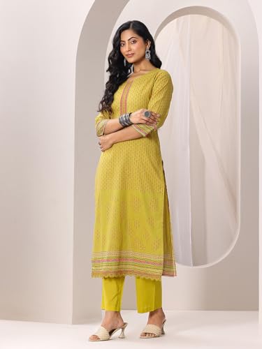 Image of Libas Printed Cotton Straight Kurta With Trouser and Dupatta