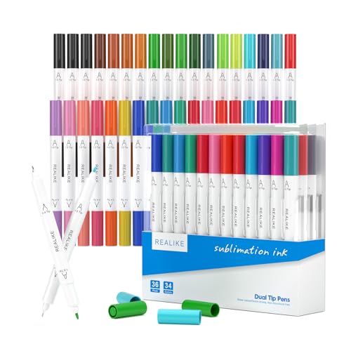REALIKE 36 conteggi penna a sublimazione pennarello infusibile per Cricut Joy Xtra Dual Tips1.0/0.4 punte a punta fine Disegno marcatori di sublimazione per tazze vuote Tumbler T-shirt Trasferimento