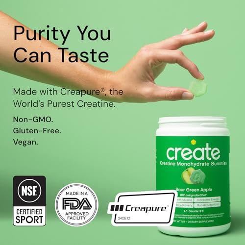 creatine monohydrate gummies for men amp women - boost focus strength and endurance anti-melting formula vegan gluten-free non-gmo 15 gram creatine per gummy sour green apple 90 ct