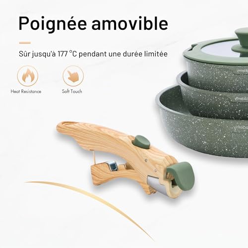 Kitchen Academy Lot de 10 Casseroles et Poêles, Poignée Amovible Verts – vue 2