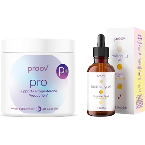 Proov Balance Bundle | Natural Fertility Supplement (Pro) + Balancing Oil with Progesterone (2500 mg bio-Identical USP) for face and Body, MCT Oil and Vitamin E Oil (and Lemon Oil) Cover