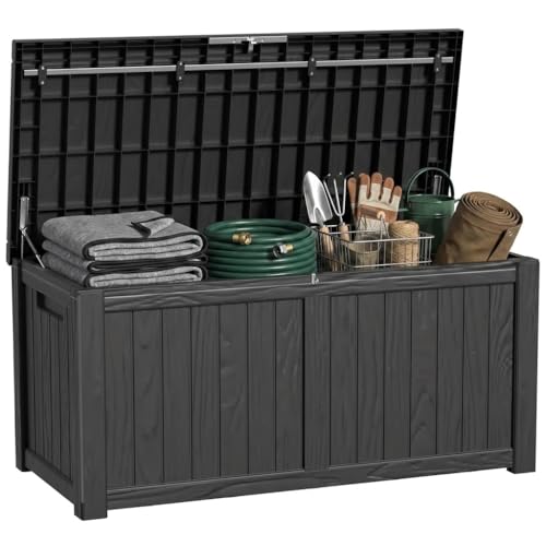 Image of 120 Gallon Outdoor Storage Box - Deck Box Waterproof Patio Furniture, Garden Tools, Cushions, Pool Accessories Outside Storage Resin Box,(Black)