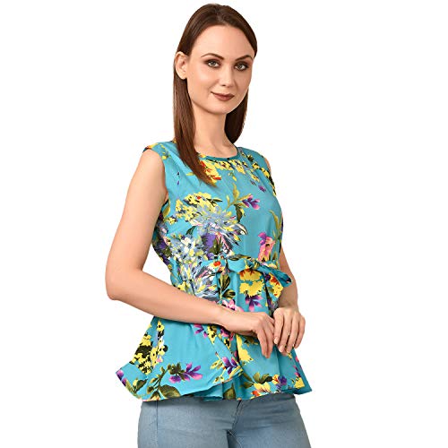 Image of Women's Sleeveless Peplum Top with Waist Tie Belt