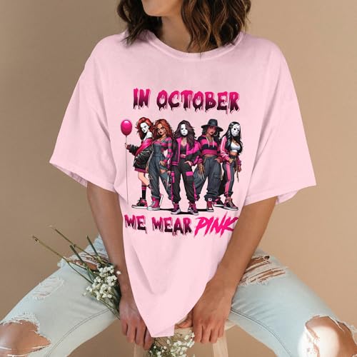 Breast Cancer Awareness Month T-Shirt - Positive Encourage Shirt for Women - Halloween Movie Lovers Tee3